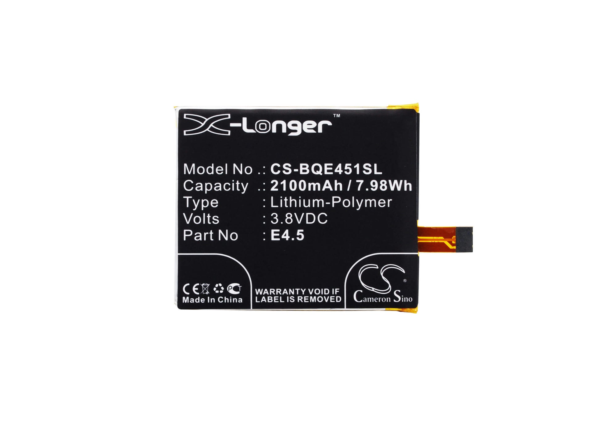 3.8V, 2100mAh, Li-Polymer Battery fits Bq, Aquaris E4.5 Ubuntu Edition, 7.98Wh