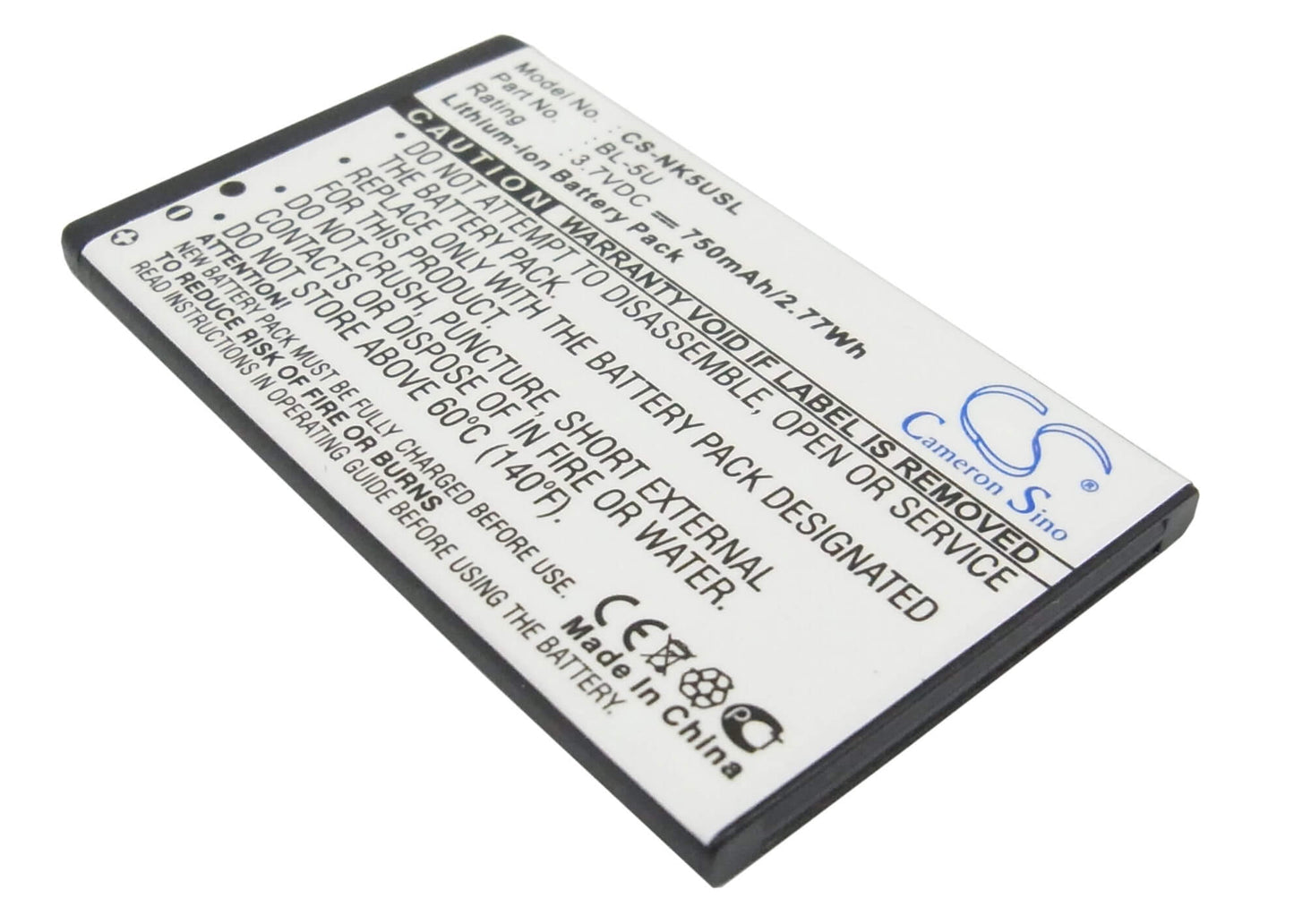 3.7V, 750mAh, Li-ion Battery fits Nokia, 8800e, 8900e, 2.775Wh