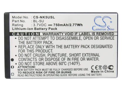 3.7V, 750mAh, Li-ion Battery fits Nokia, 8800e, 8900e, 2.775Wh