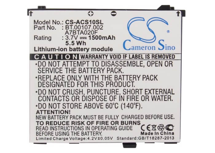 3.7V, 1500mAh, Li-ion Battery fits Acer, Liquid, Liquid A1, 5.55Wh