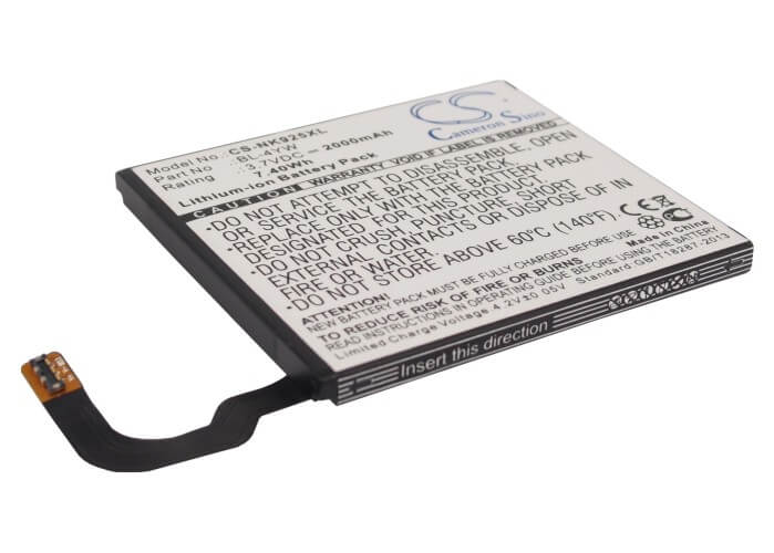 3.7V, 2000mAh, Li-ion Battery fits Microsoft, Lumia 925, Lumia 925.2, 7.4Wh