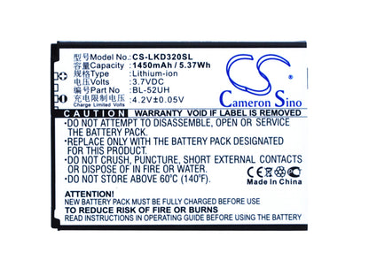 3.7V, 1450mAh, Li-ion Battery fits Lg, D280, D280n, 5.365Wh