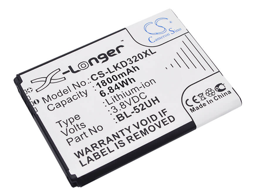 3.8V, 1800mAh, Li-ion Battery fits Lg, D280, D280n, 6.84Wh