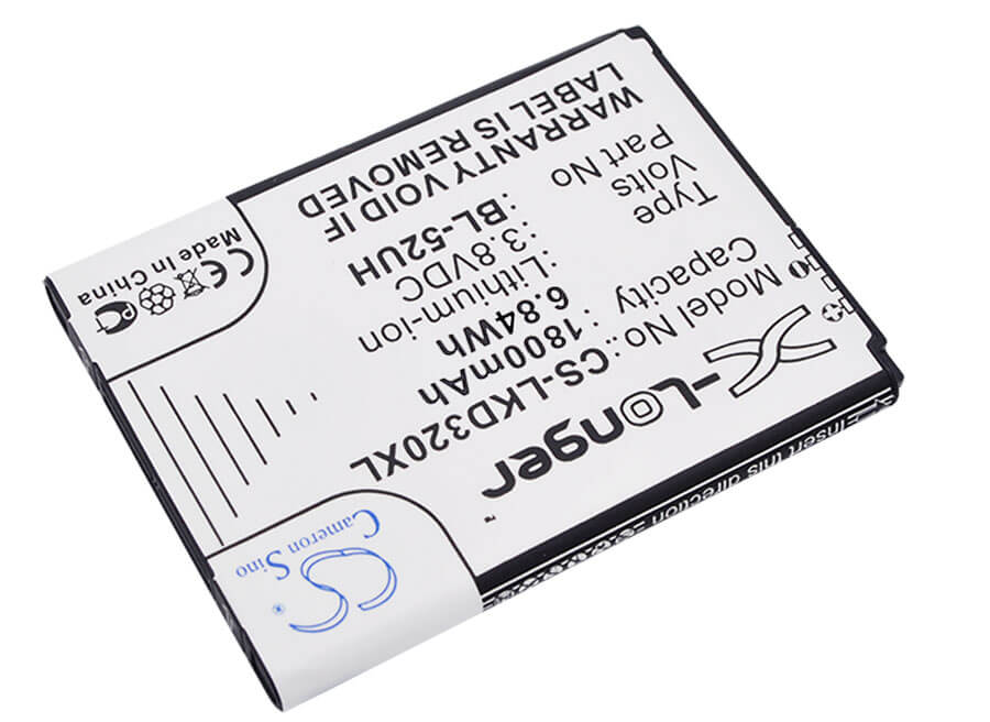 3.8V, 1800mAh, Li-ion Battery fits Lg, D280, D280n, 6.84Wh