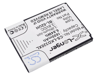 3.8V, 1800mAh, Li-ion Battery fits Lg, D280, D280n, 6.84Wh