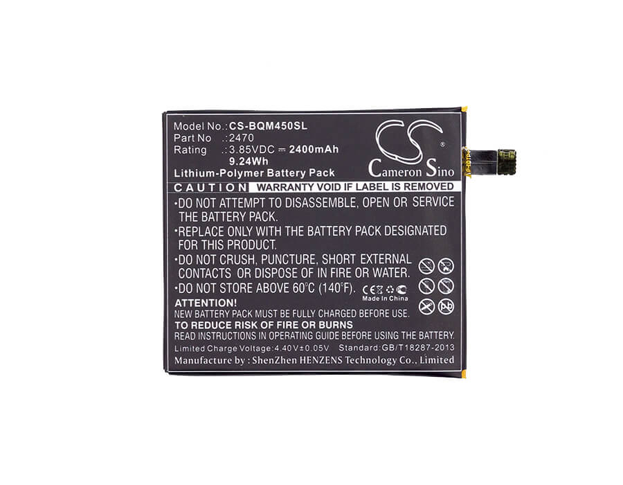 3.85V, 2400mAh, Li-Polymer Battery fits Bq, Aquaris A4.5, Aquaris A4.5 4g, 9.24Wh