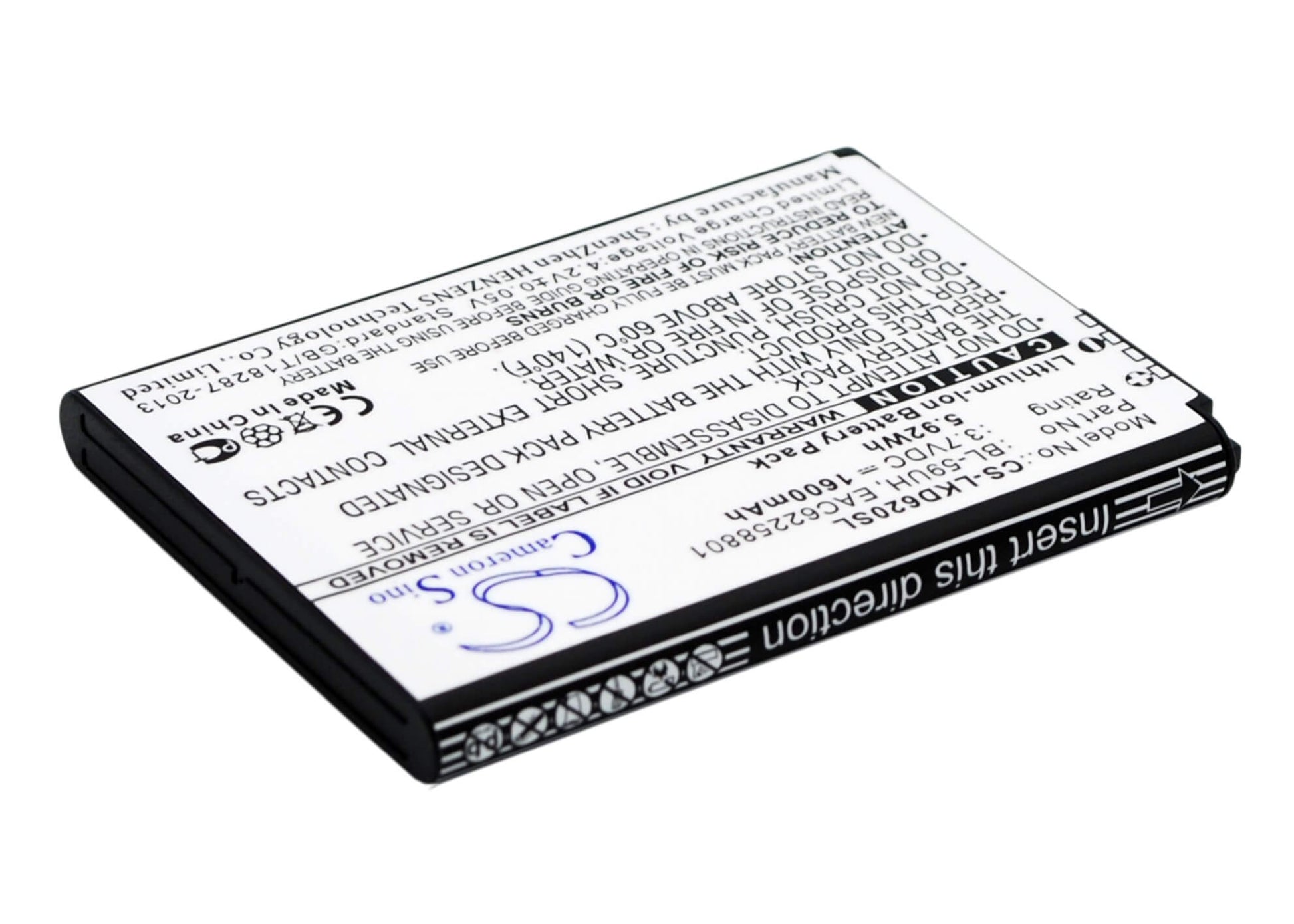 3.7V, 1600mAh, Li-ion Battery fits Lg, D315, D320, 5.92Wh