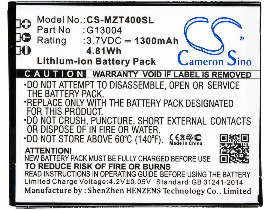 3.7V, 1300mAh, Li-ion Battery fits Navon, Mizu T400, 4.81Wh