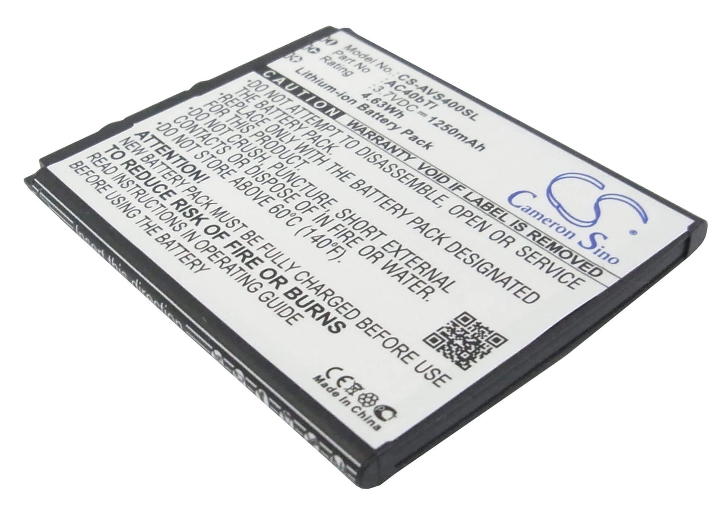 3.7V, 1250mAh, Li-ion Battery fits Archos, 40b Titanium, 40b Titanium Surround, 4.625Wh