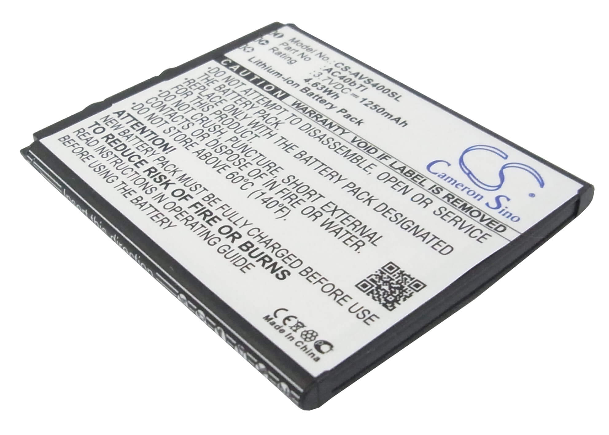 3.7V, 1250mAh, Li-ion Battery fits Archos, 40b Titanium, 40b Titanium Surround, 4.625Wh