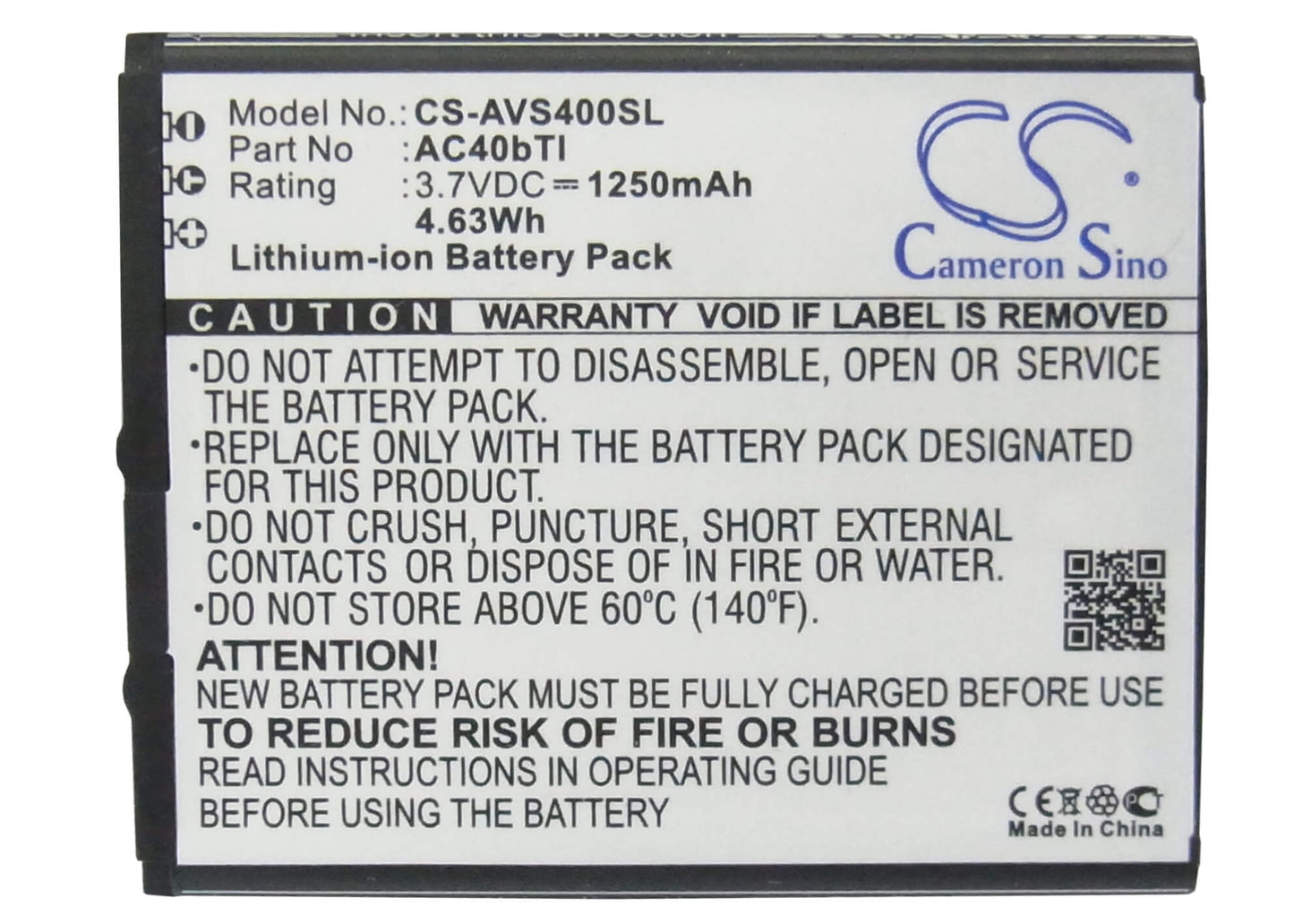 3.7V, 1250mAh, Li-ion Battery fits Archos, 40b Titanium, 40b Titanium Surround, 4.625Wh