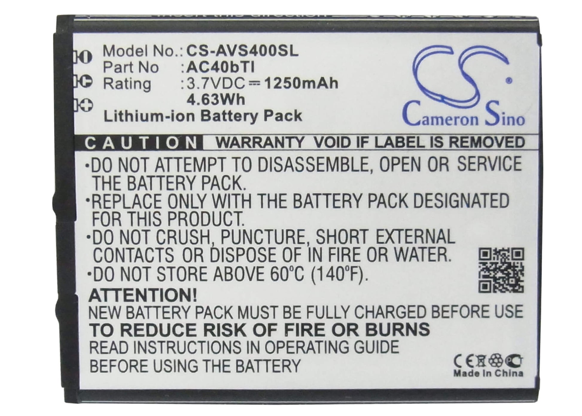 3.7V, 1250mAh, Li-ion Battery fits Archos, 40b Titanium, 40b Titanium Surround, 4.625Wh