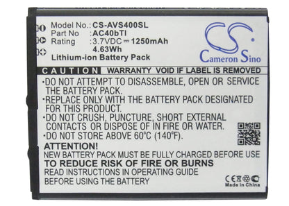 3.7V, 1250mAh, Li-ion Battery fits Archos, 40b Titanium, 40b Titanium Surround, 4.625Wh