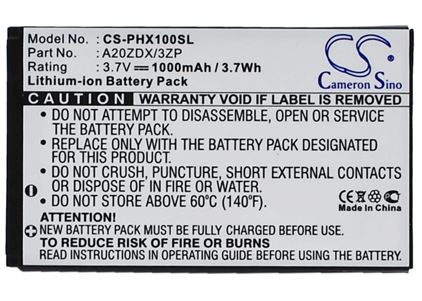 3.7V, 1000mAh, Li-ion Battery fits Philips, Xenium T129, Xenium X100, 3.7Wh