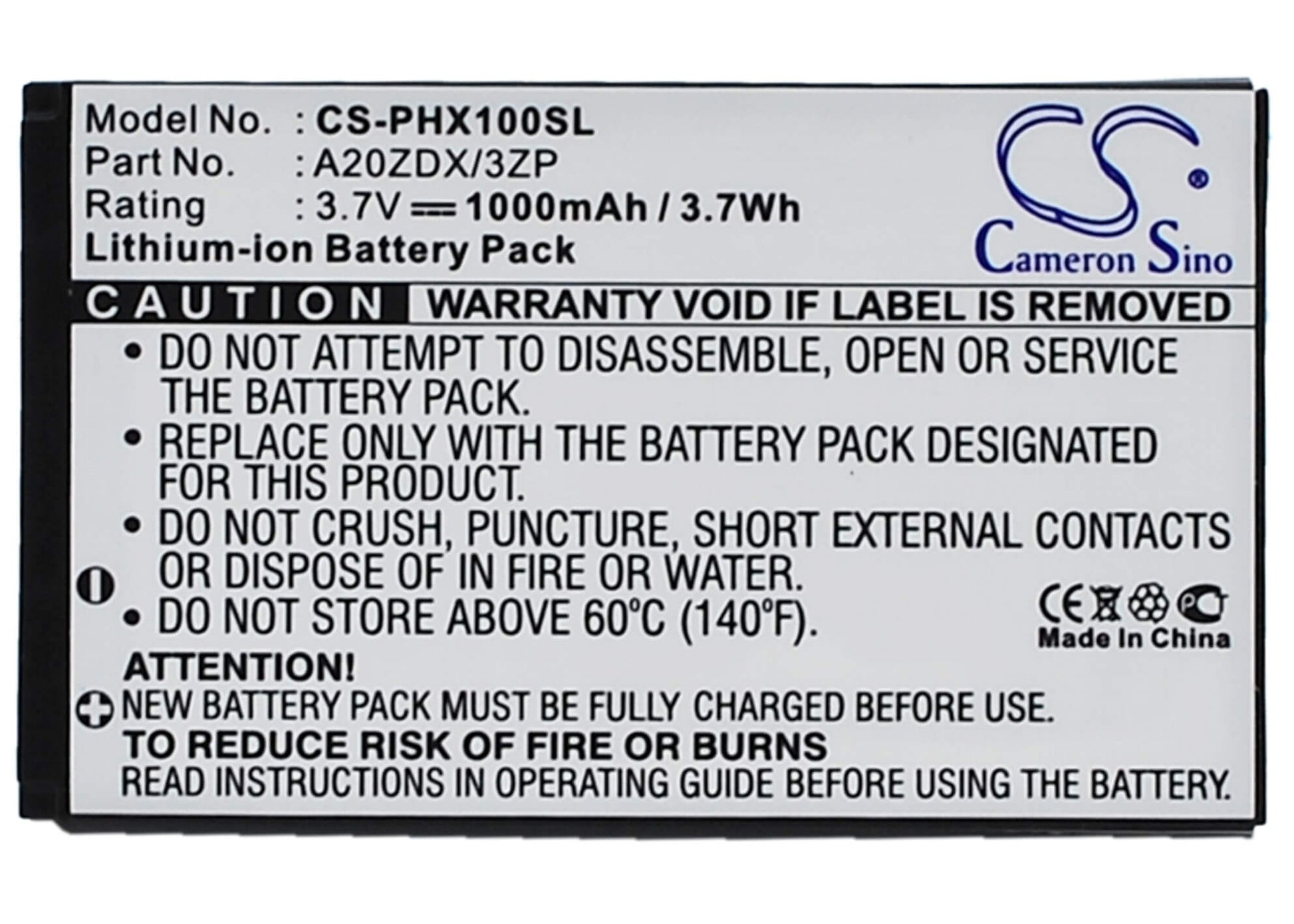3.7V, 1000mAh, Li-ion Battery fits Philips, Xenium T129, Xenium X100, 3.7Wh