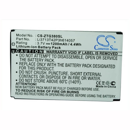 3.7V, 1200mAh, Li-ion Battery fits Zte, D800, D810, 4.44Wh