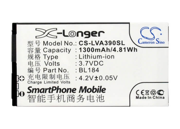 3.7V, 1300mAh, Li-ion Battery fits Lenovo, A390e, 4.81Wh