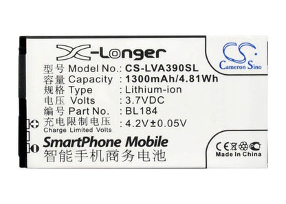 3.7V, 1300mAh, Li-ion Battery fits Lenovo, A390e, 4.81Wh