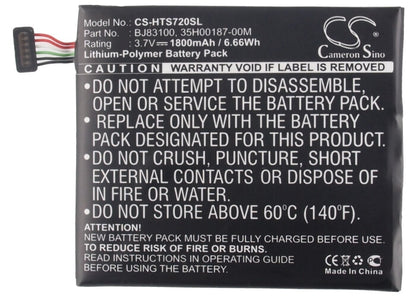 3.8V, 1800mAh, Li-Polymer Battery fits Htc, Endeavor, G23, 6.84Wh