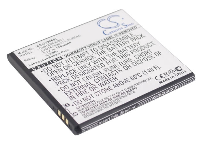 3.7V, 1500mAh, Li-ion Battery fits Alcatel, Ak47, One Touch 986, 5.55Wh
