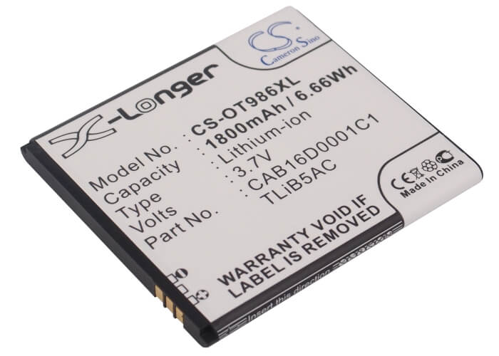 3.7V, 1800mAh, Li-ion Battery fits Alcatel, Ak47, One Touch 986, 6.66Wh