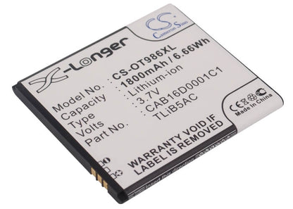 3.7V, 1800mAh, Li-ion Battery fits Alcatel, Ak47, One Touch 986, 6.66Wh