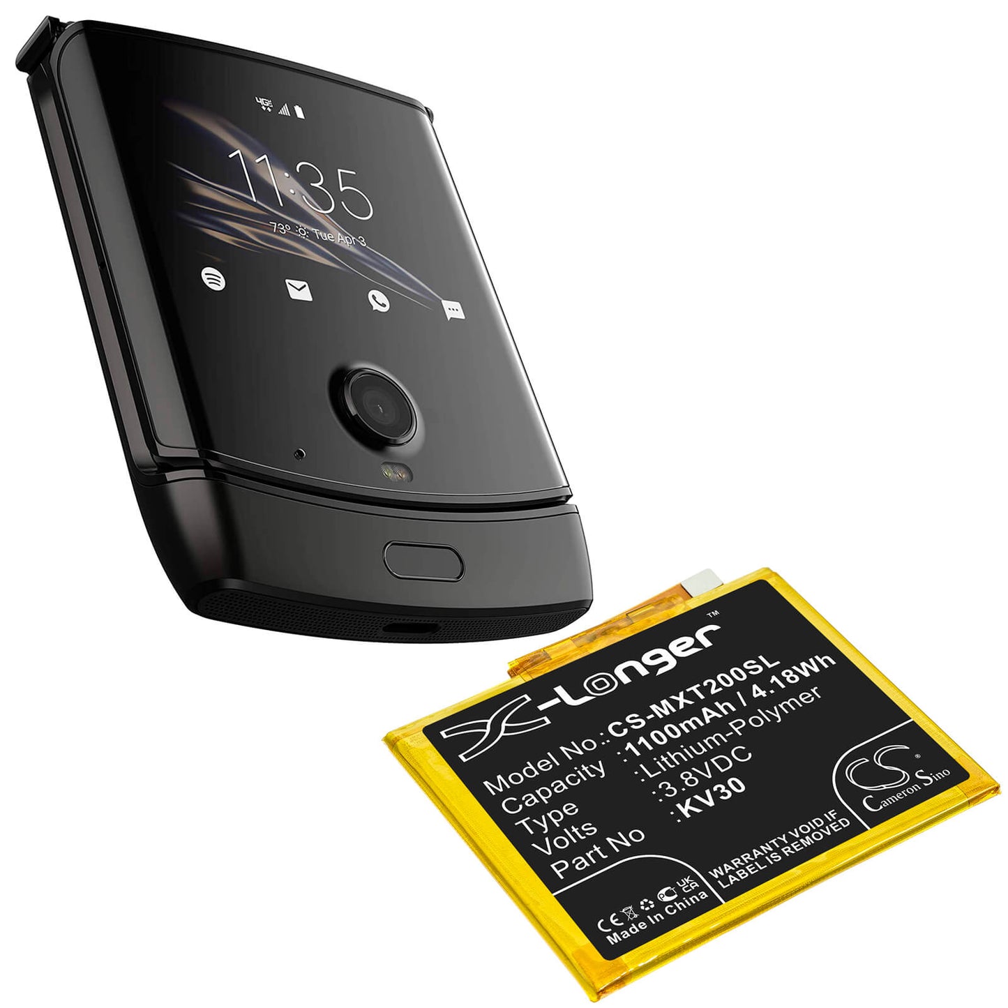 3.8V, 1100mAh, Li-Polymer Battery fits Motorola, Razr 2019, Voyager, 4.18Wh