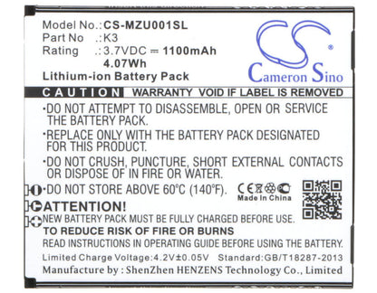 3.7V, 1100mAh, Li-ion Battery fits Navon, Mizu Mzt001, 4.07Wh