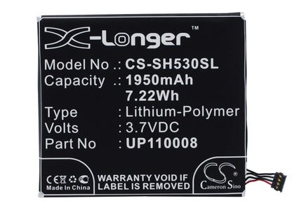 3.7V, 1950mAh, Li-Polymer Battery fits Sharp, Sh530u, 7.215Wh