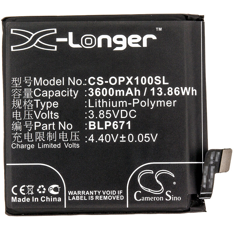 3.85V, 3600mAh, Li-Polymer Battery fits Oppo, Find X, Find X Dual Sim, 13.86Wh