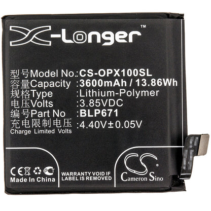 3.85V, 3600mAh, Li-Polymer Battery fits Oppo, Find X, Find X Dual Sim, 13.86Wh