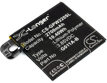 3.85V, 2700mAh, Li-Polymer Battery fits Google, G011a, Pixel 2, 10.395Wh