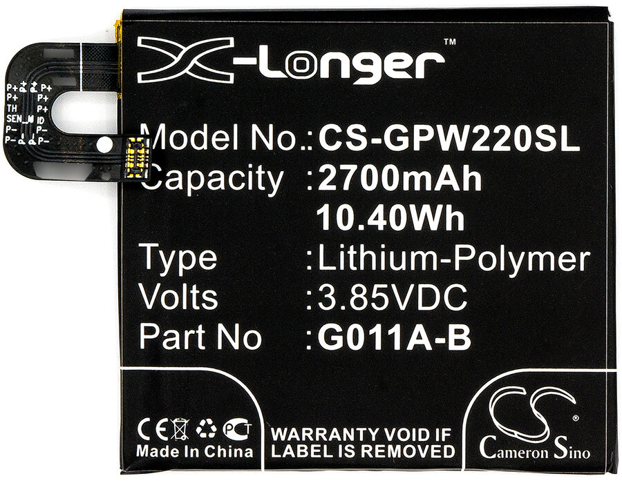3.85V, 2700mAh, Li-Polymer Battery fits Google, G011a, Pixel 2, 10.395Wh