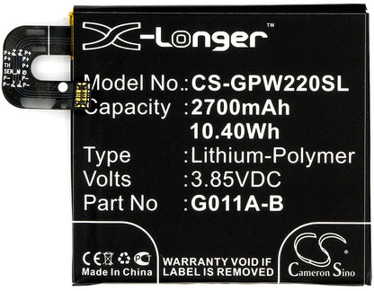 3.85V, 2700mAh, Li-Polymer Battery fits Google, G011a, Pixel 2, 10.395Wh