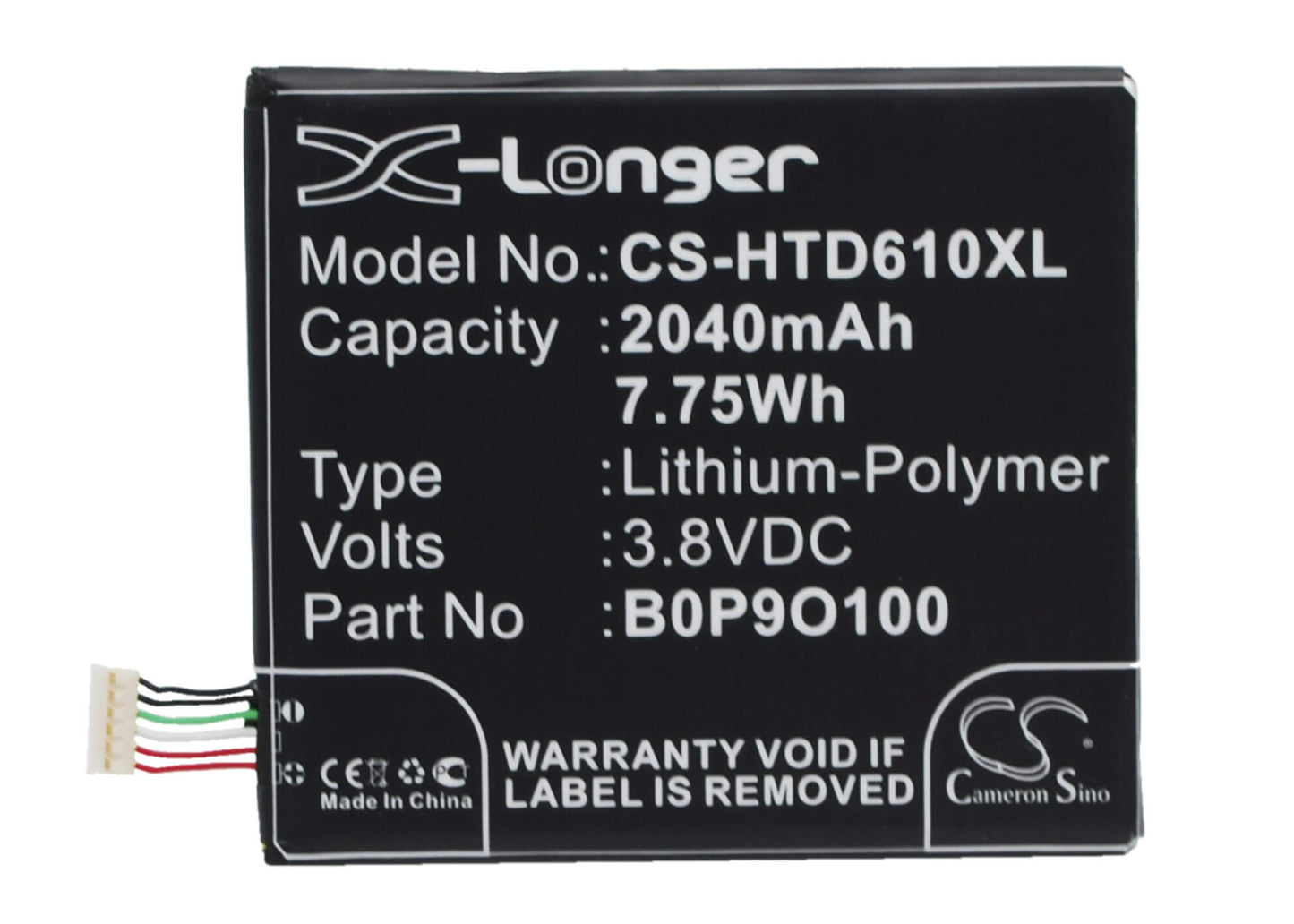 3.8V, 2040mAh, Li-Polymer Battery fits Htc, A3qhd, D610, 7.752Wh