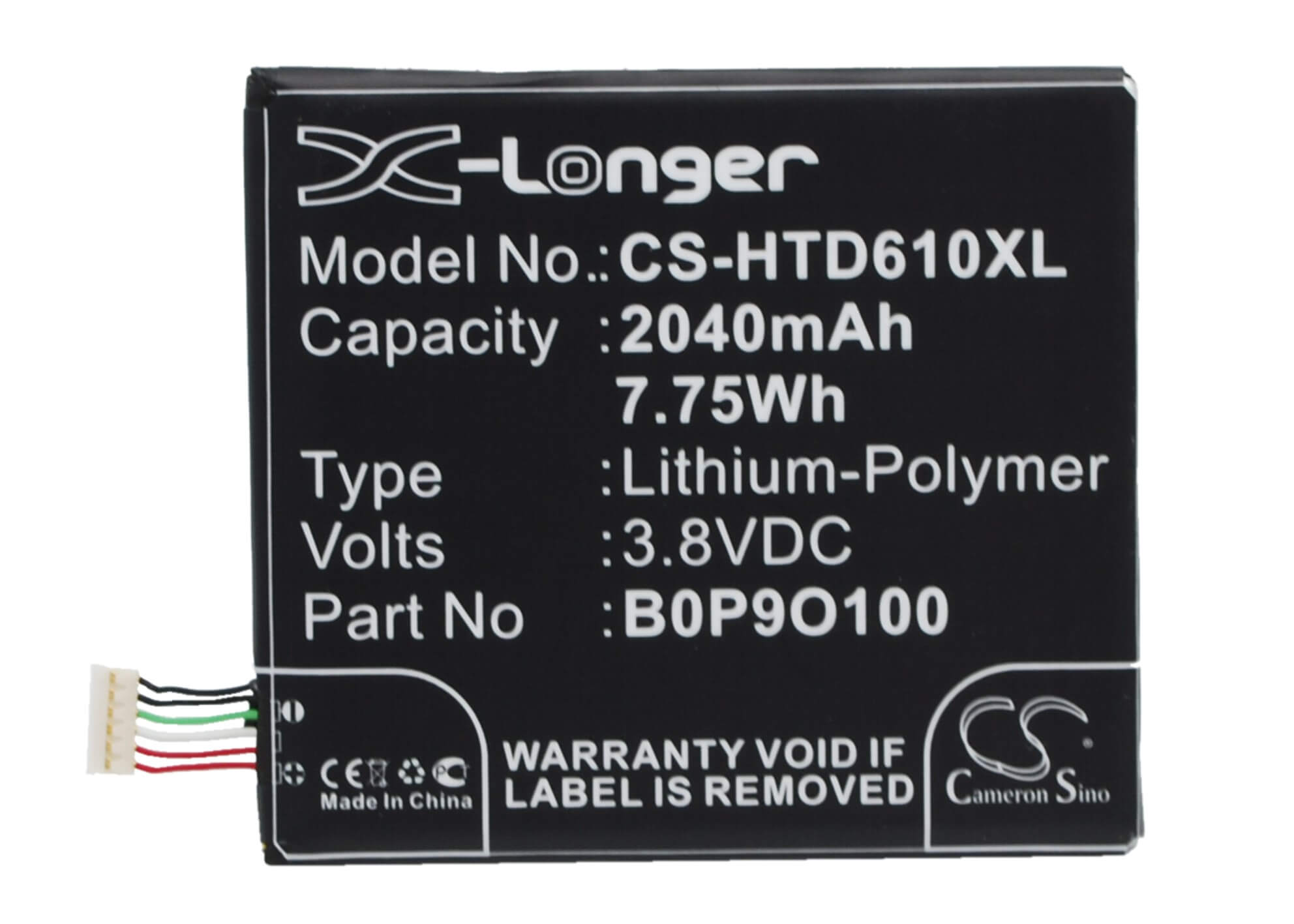 3.8V, 2040mAh, Li-Polymer Battery fits Htc, A3qhd, D610, 7.752Wh