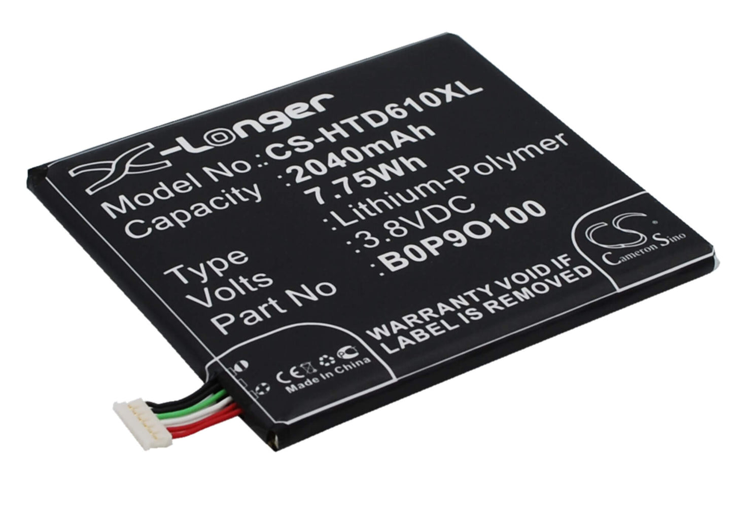 3.8V, 2040mAh, Li-Polymer Battery fits Htc, A3qhd, D610, 7.752Wh