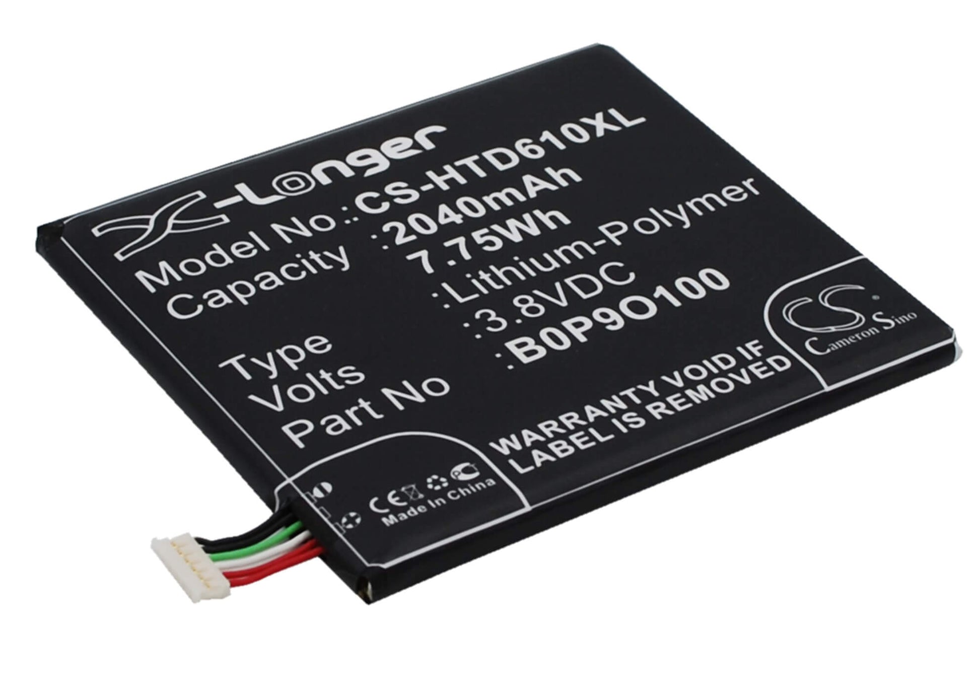 3.8V, 2040mAh, Li-Polymer Battery fits Htc, A3qhd, D610, 7.752Wh