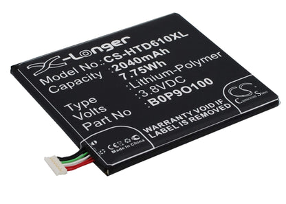 3.8V, 2040mAh, Li-Polymer Battery fits Htc, A3qhd, D610, 7.752Wh