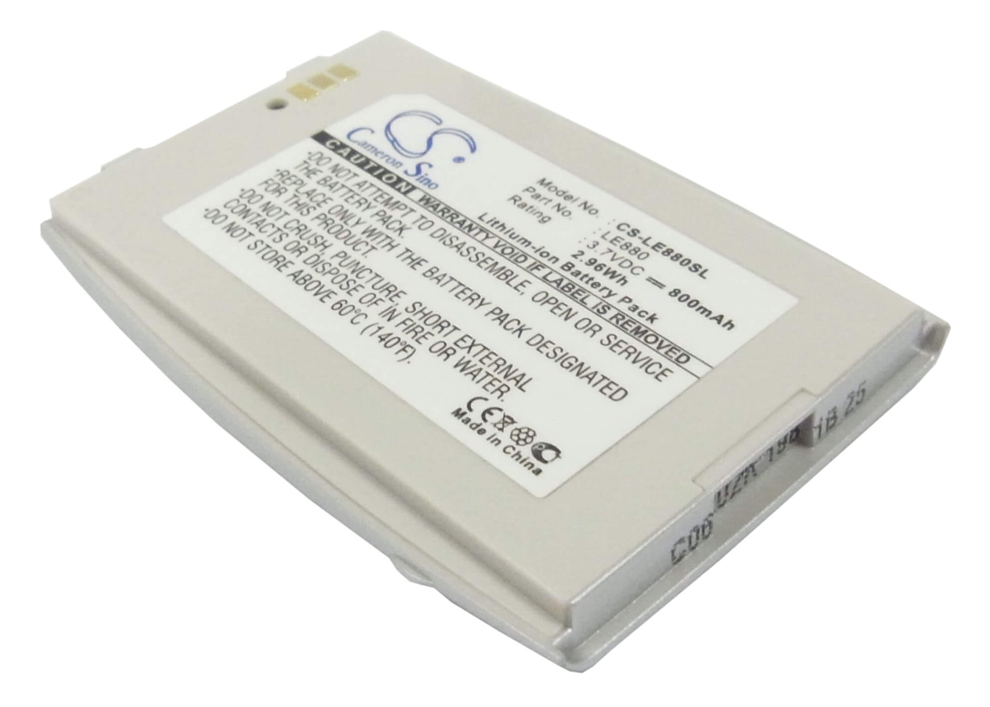 3.7V, 800mAh, Li-ion Battery fits Lg, Eg880, G5400, 2.96Wh