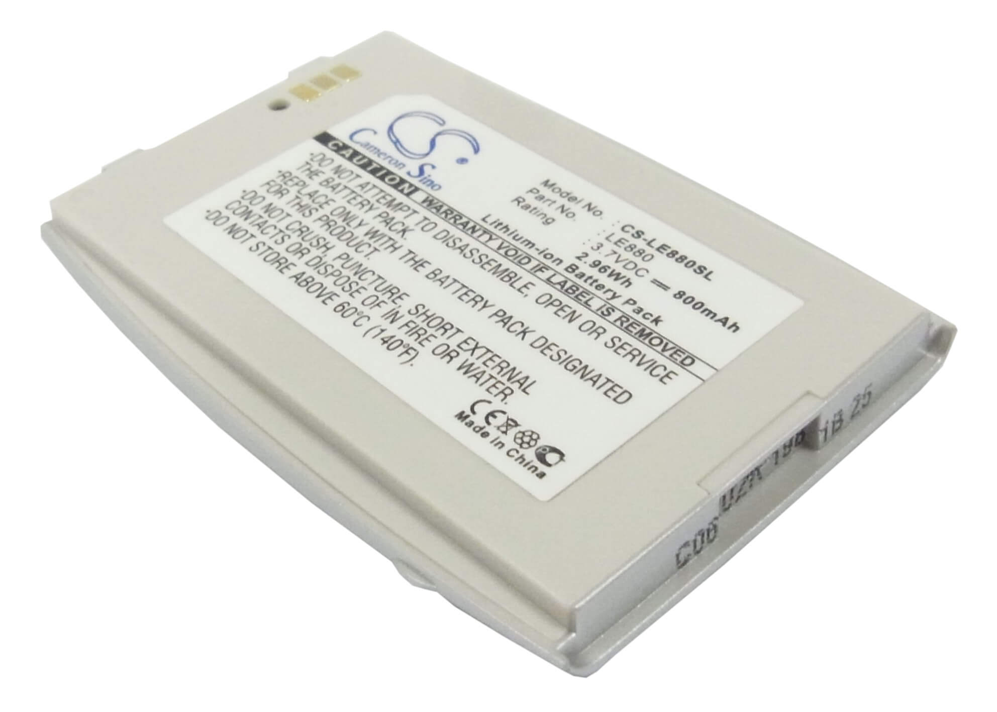 3.7V, 800mAh, Li-ion Battery fits Lg, Eg880, G5400, 2.96Wh