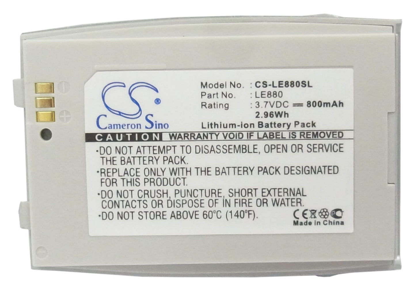 3.7V, 800mAh, Li-ion Battery fits Lg, Eg880, G5400, 2.96Wh