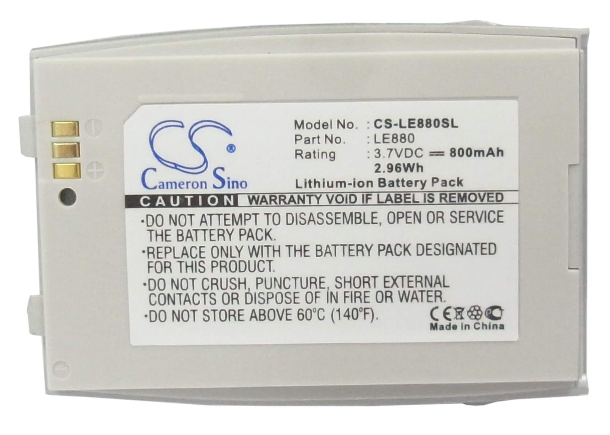 3.7V, 800mAh, Li-ion Battery fits Lg, Eg880, G5400, 2.96Wh