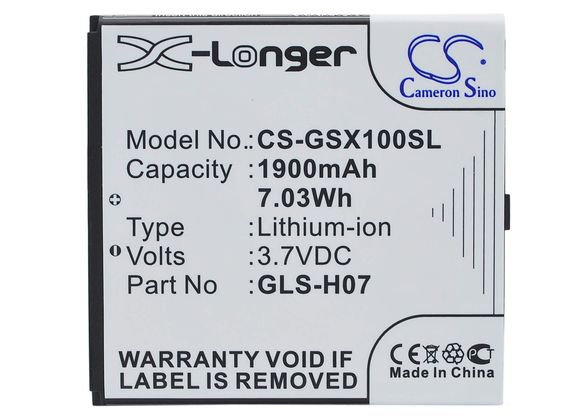 3.7V, 1900mAh, Li-ion Battery fits Gsmart, Simba Sx1, 7.03Wh