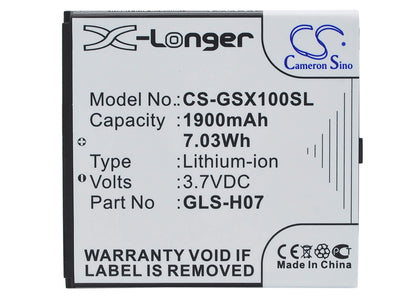 3.7V, 1900mAh, Li-ion Battery fits Gsmart, Simba Sx1, 7.03Wh