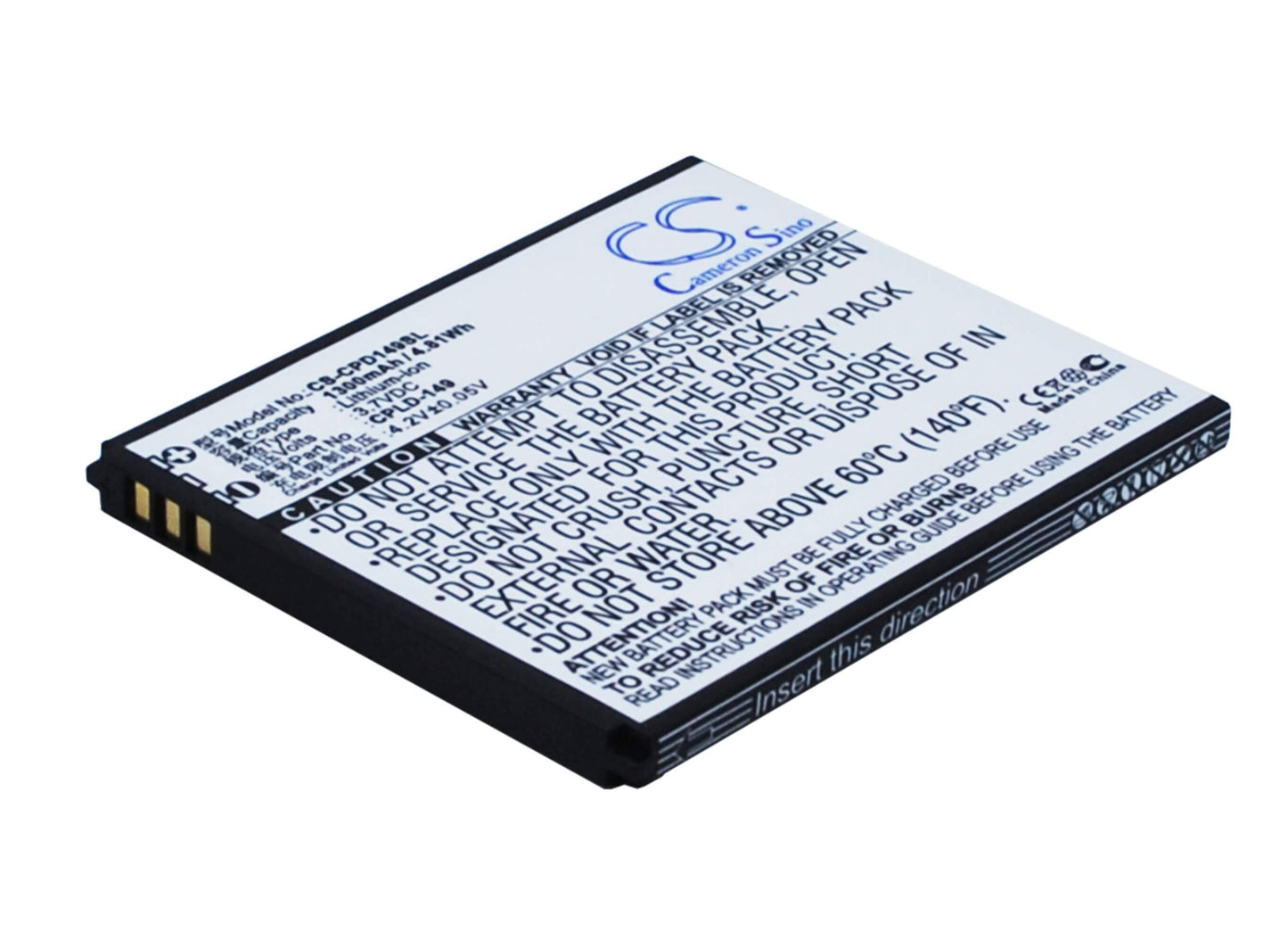 3.7V, 1300mAh, Li-ion Battery fits Coolpad, 5261, 4.81Wh