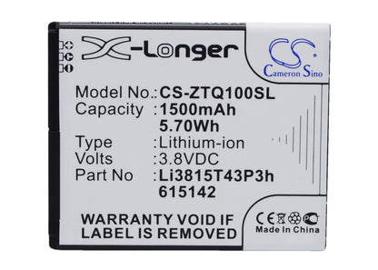 3.8V, 1500mAh, Li-ion Battery fits Zte, Blade Q Mini, Ntzez667g3p4p, 5.7Wh