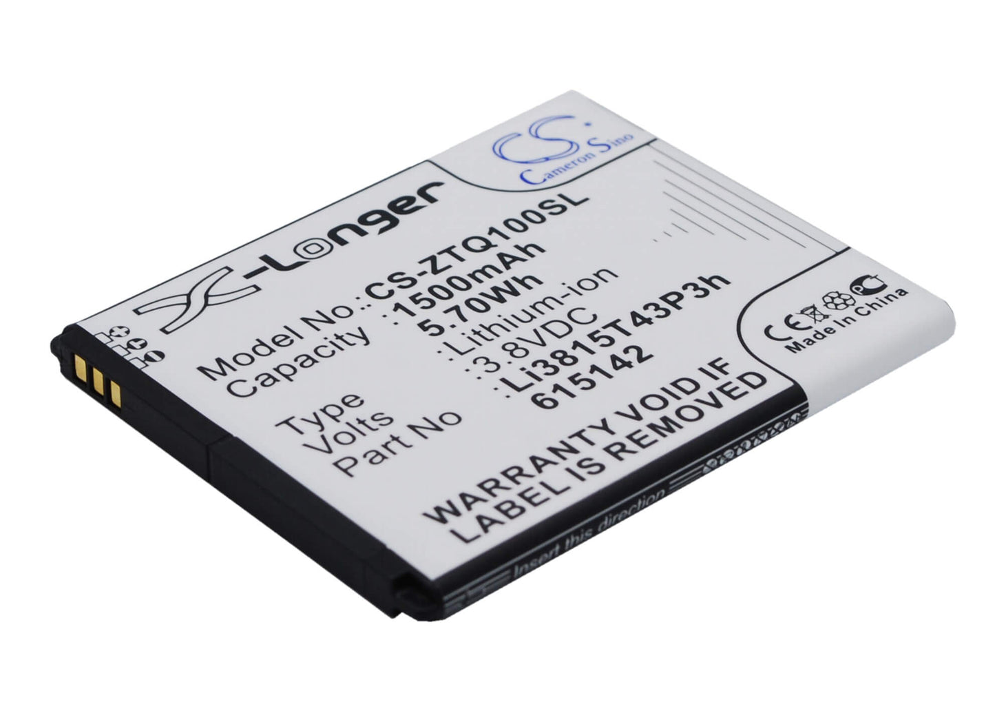 3.8V, 1500mAh, Li-ion Battery fits Zte, Blade Q Mini, Ntzez667g3p4p, 5.7Wh