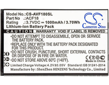 3.7V, 1000mAh, Li-ion Battery fits Archos, F18, 3.7Wh