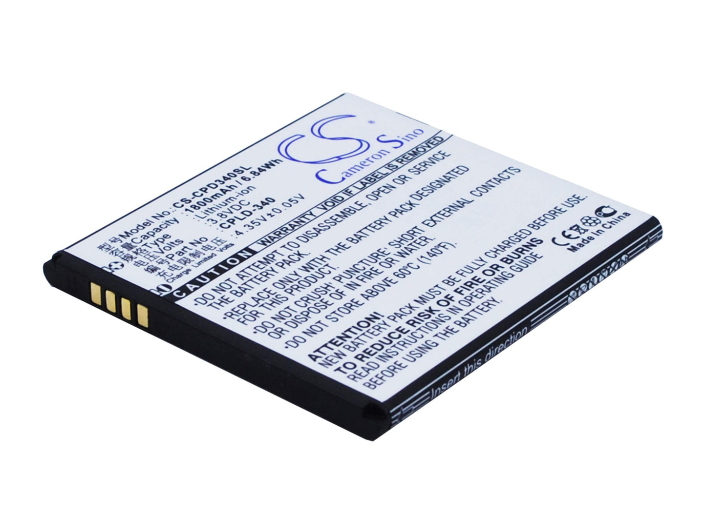 3.8V, 1800mAh, Li-ion Battery fits Coolpad, 8702d, 6.84Wh